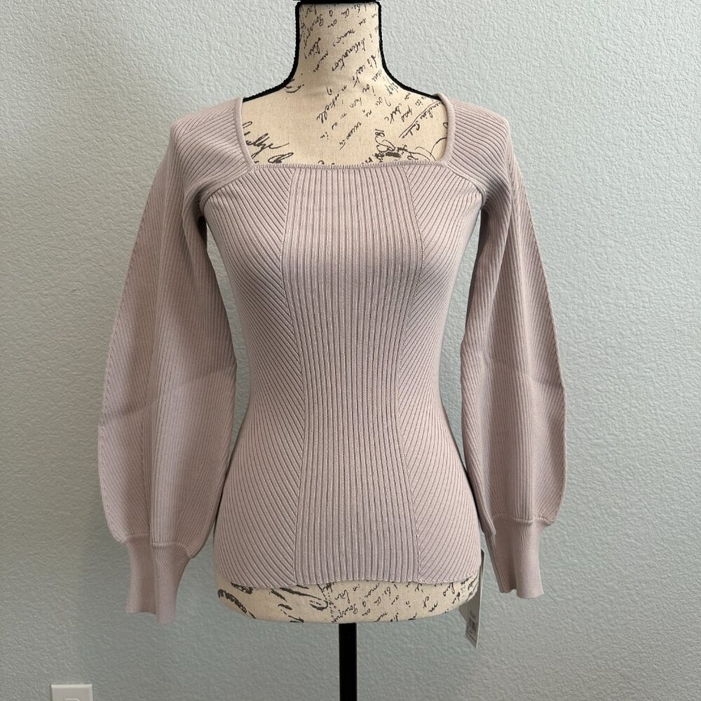 NWT FRAY I.D. Japan Square Neck Bishop Sleeves Ribbed Sweater Beige Size S